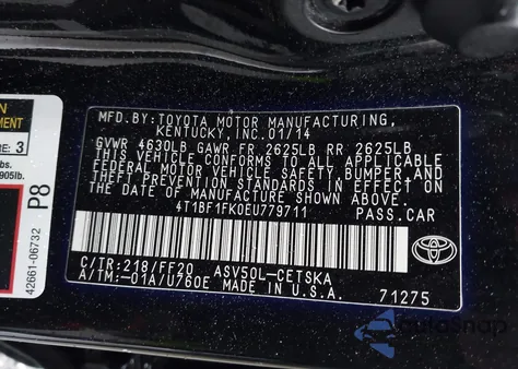 2014 Toyota Camry Se Sport from USA, damaged, VIN 4T1BF1FK0EU779711